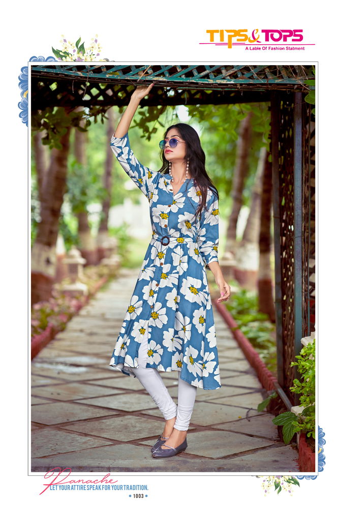 Graccy By Tips Tops Rayon Printed Designer Kurtis Wholesale Price In Surat